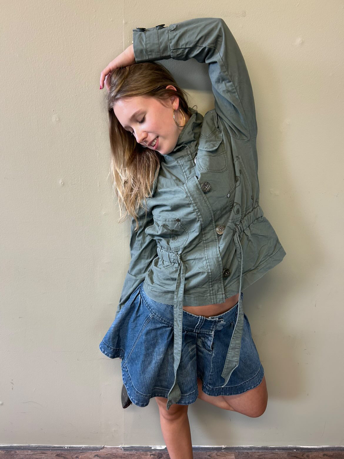 khaki high neck utility jacket