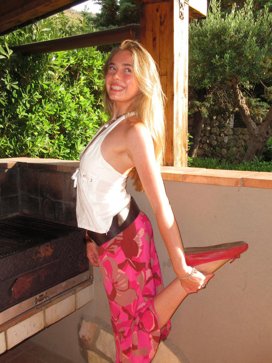 hibiscus print midi skirt, M