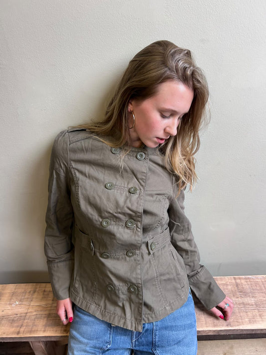 khaki button up military jacket