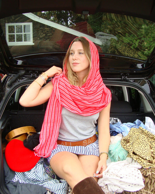 Pink stripy tassel scarf