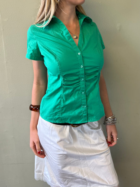 vintage 00s green ruched blouse