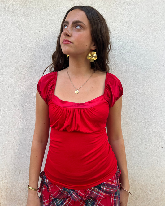 Red milkmaid short sleeve top
