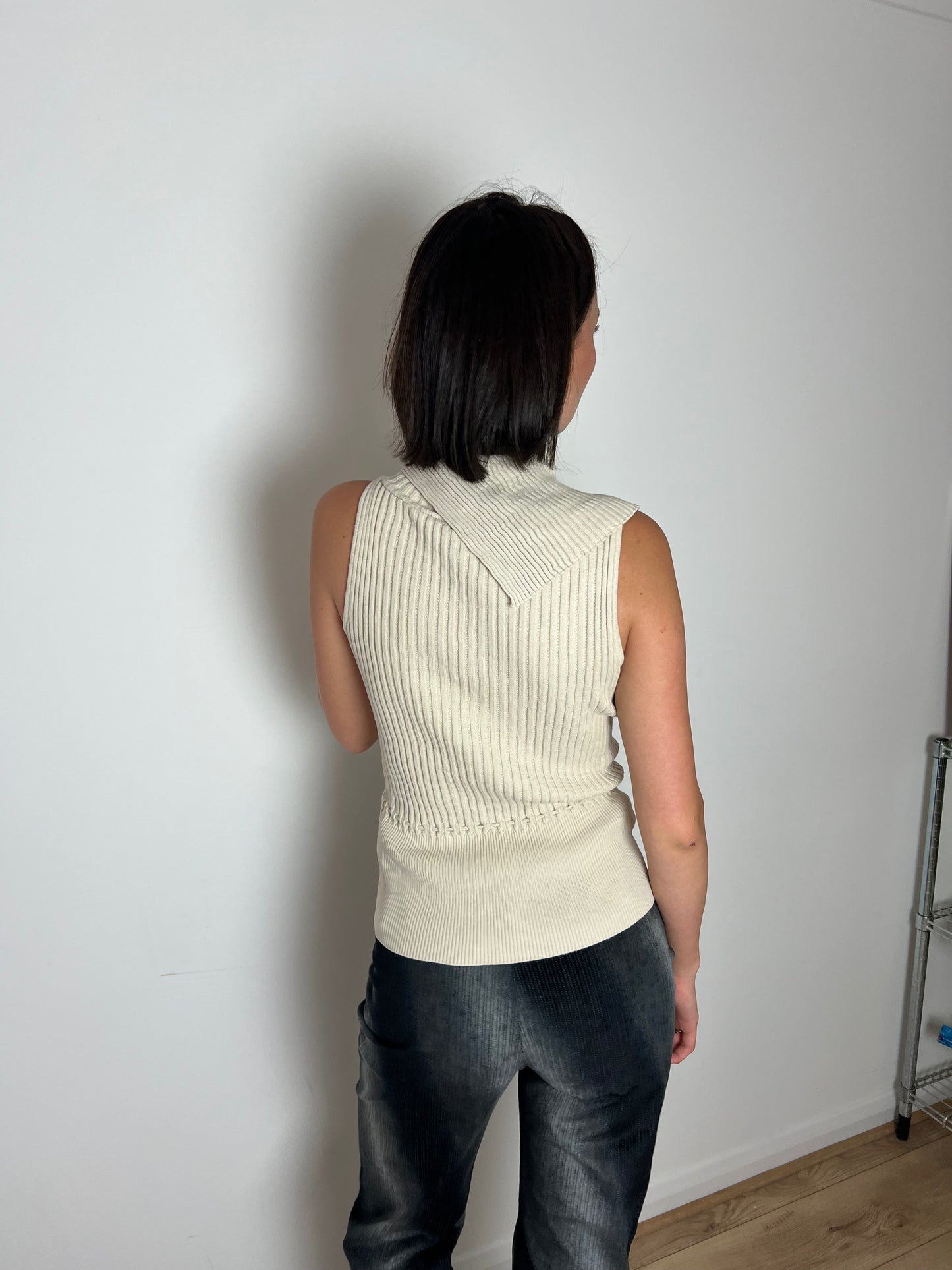 Vila ribbed fold over sleeveless top, S