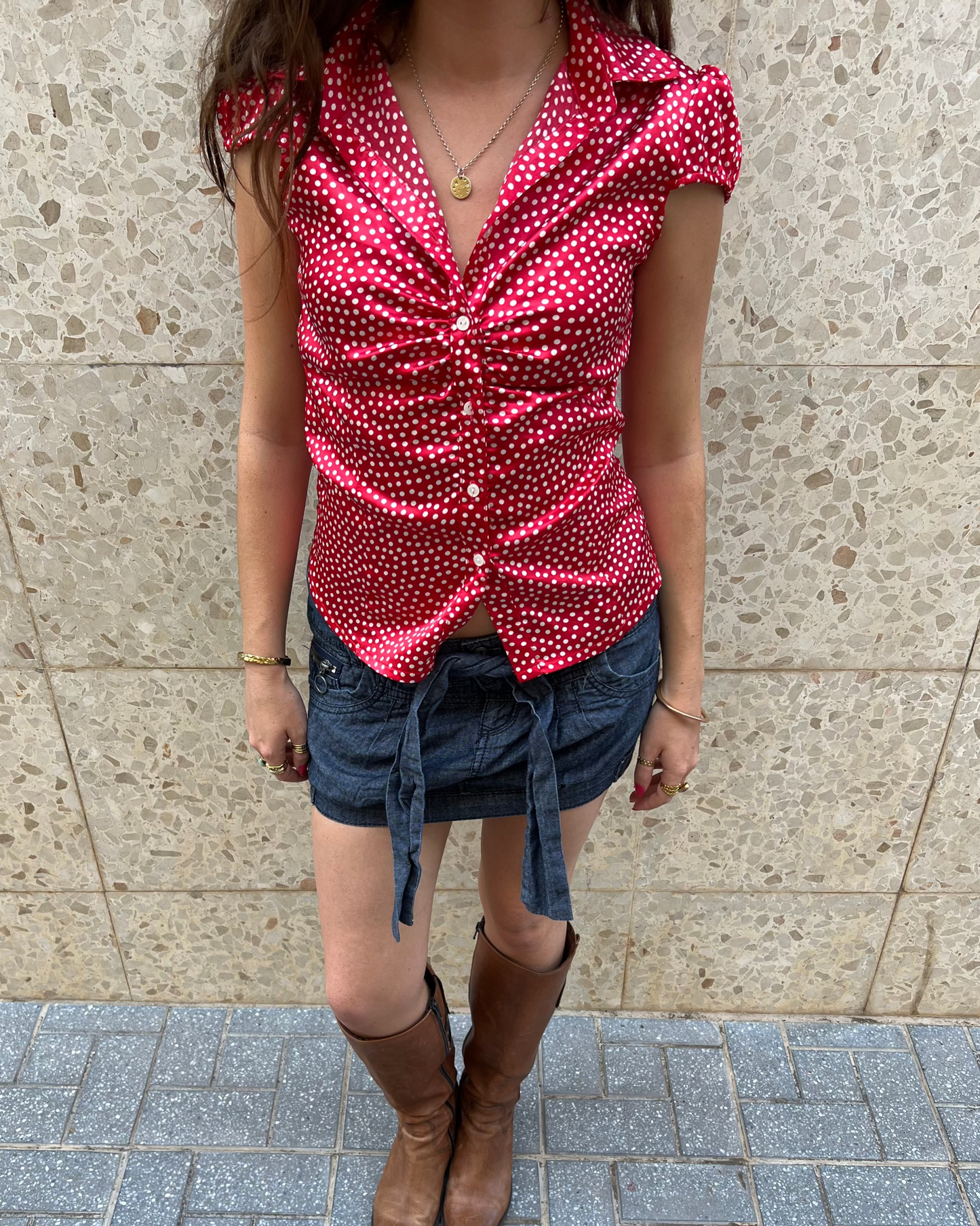 Red polka dot blouse