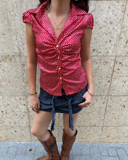 Red polka dot blouse