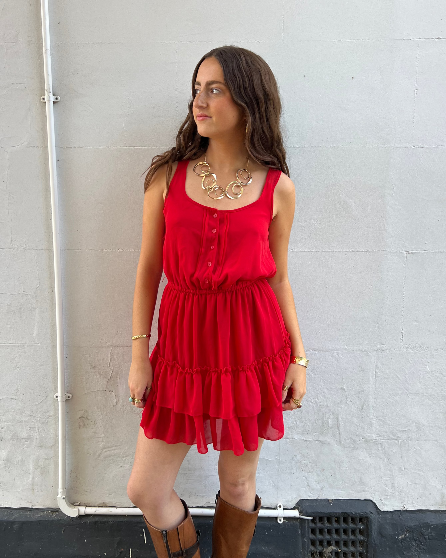 Red ruffle mini dress