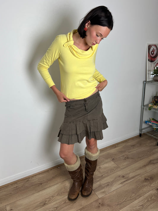 Vintage khaki ruffle skirt, M