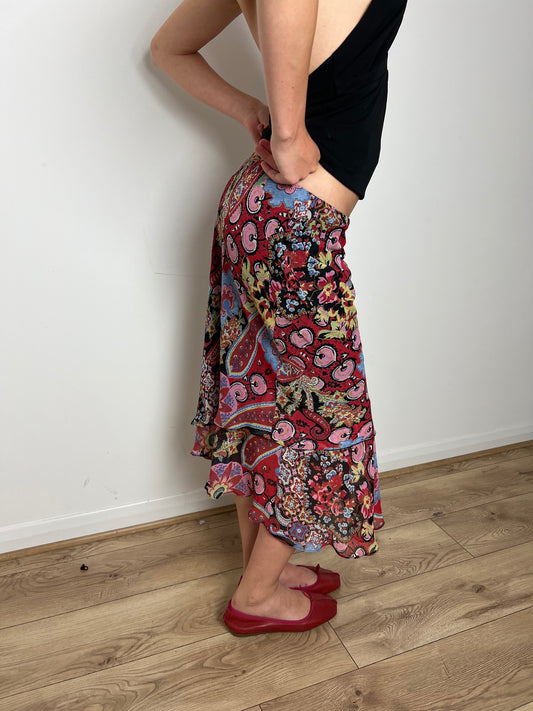 Vintage paisley print ruffle skirt, S