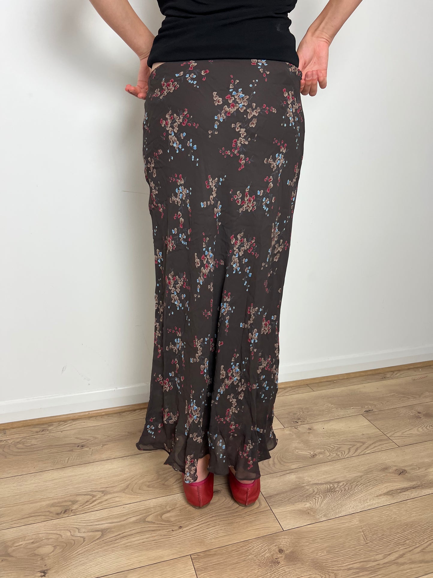 Vintage brown floral skirt, M