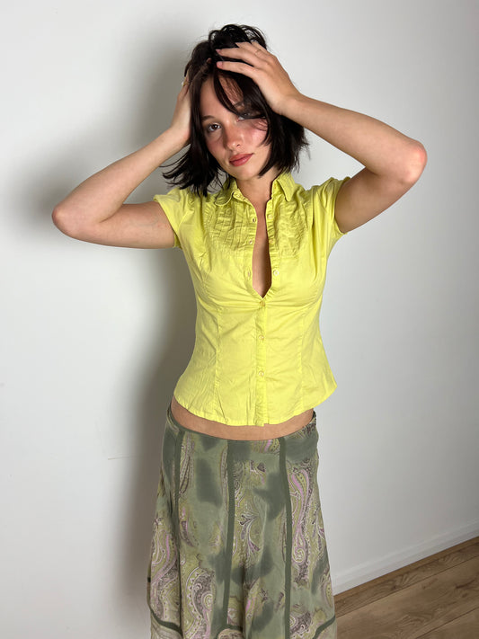 Vintage yellow button up blouse, M