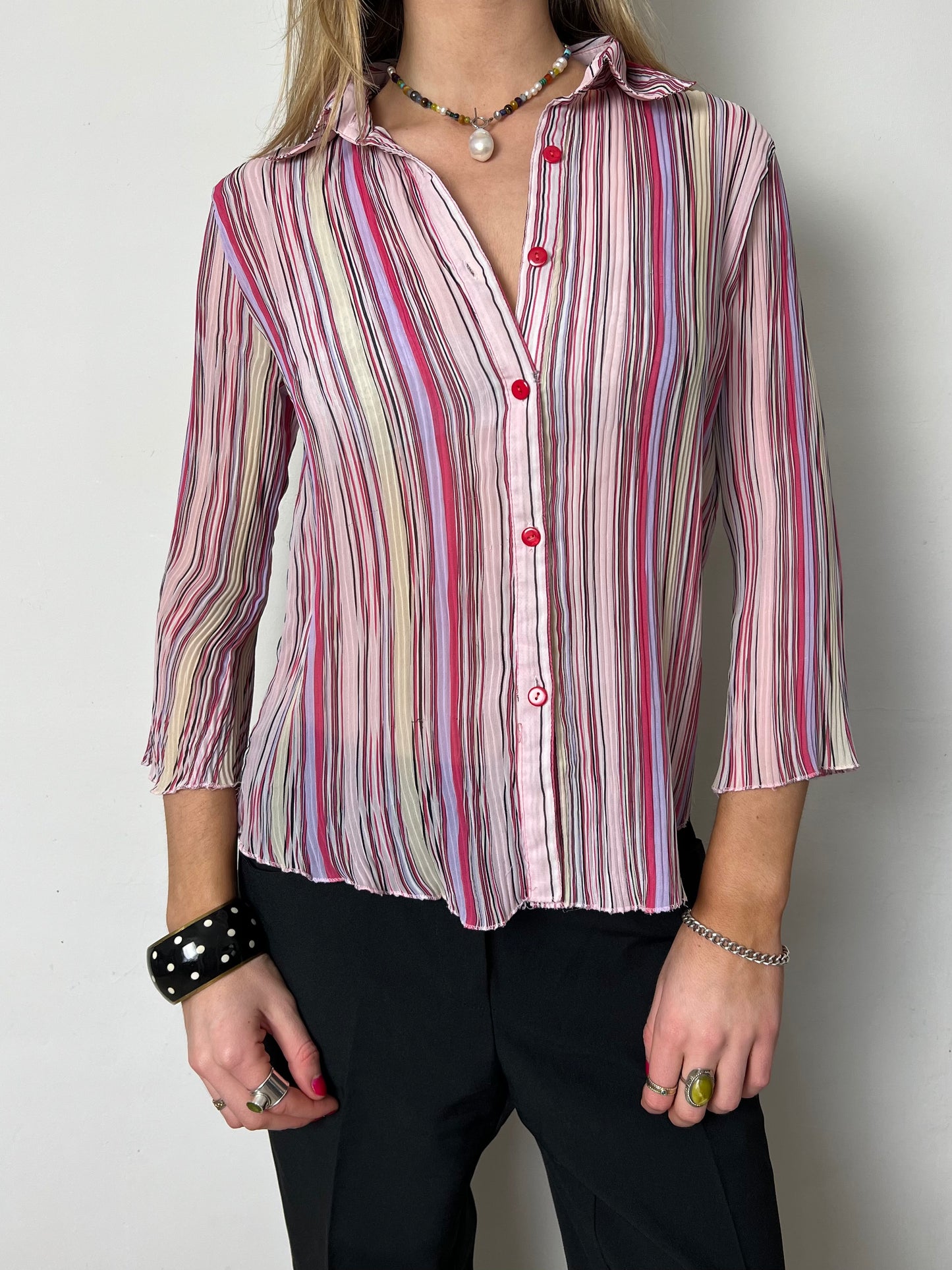 striped sheer blouse, M