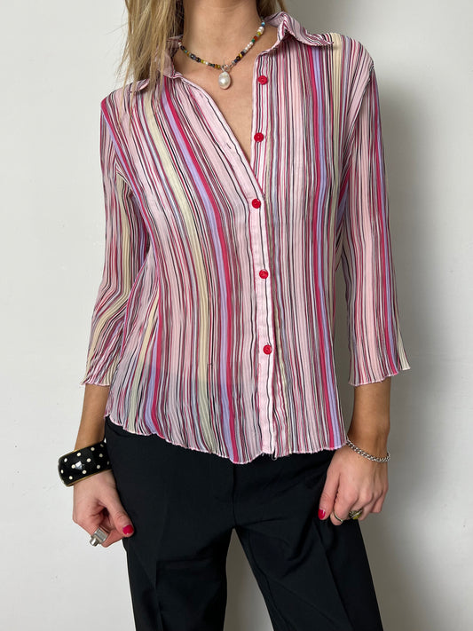 striped sheer blouse, M