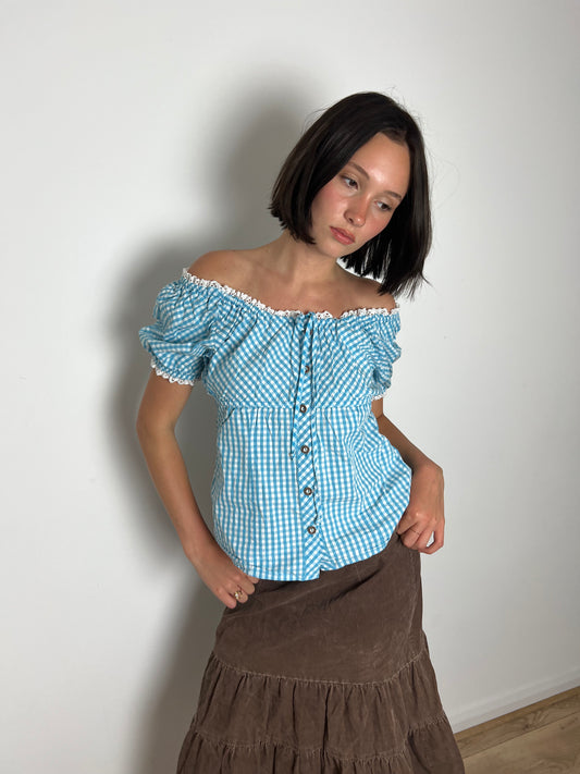 Vintage gingham milkmaid top, M
