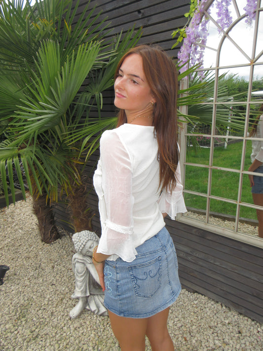 sheer white floral top, S