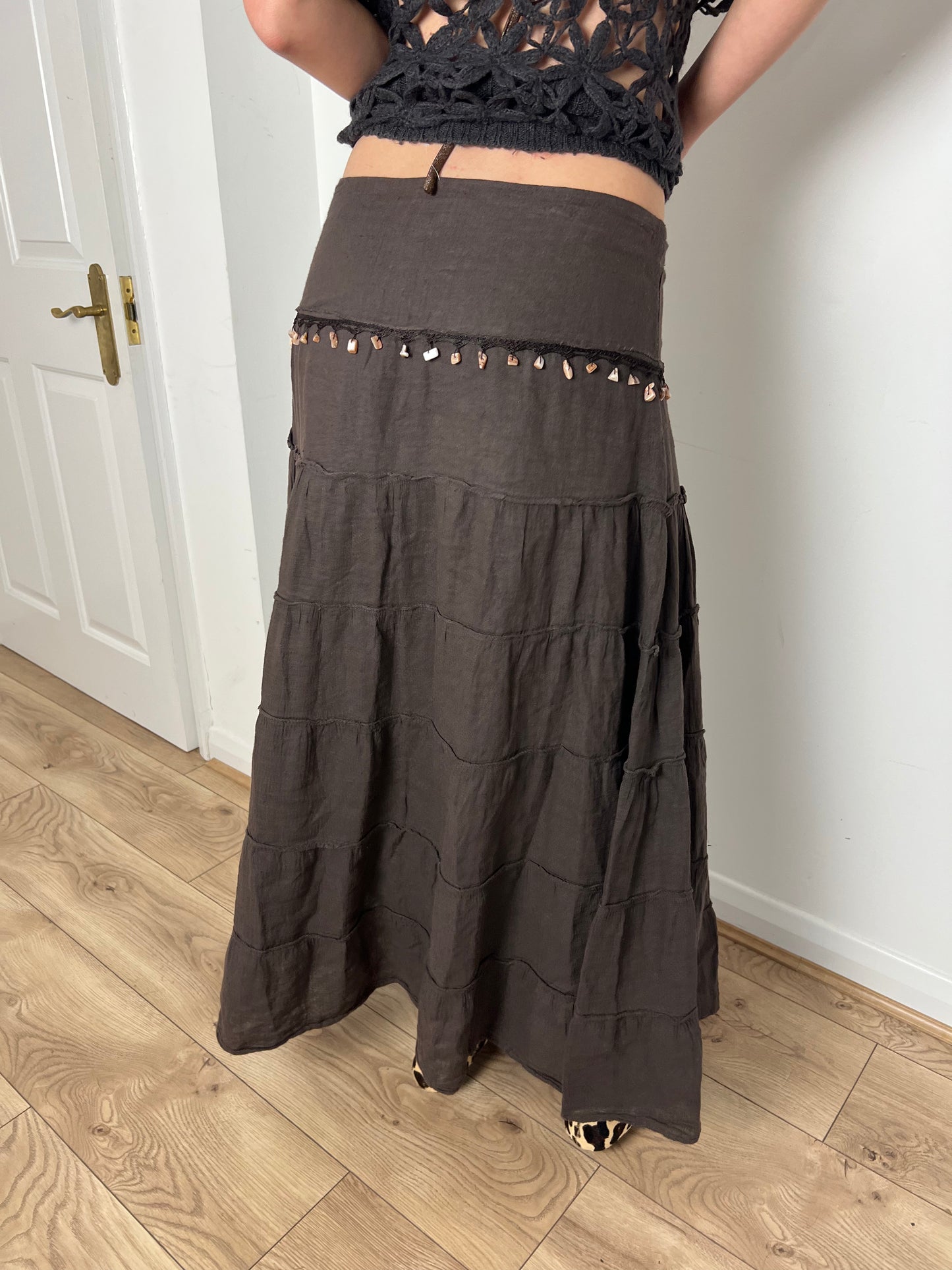 Vintage brown tiered skirt, M