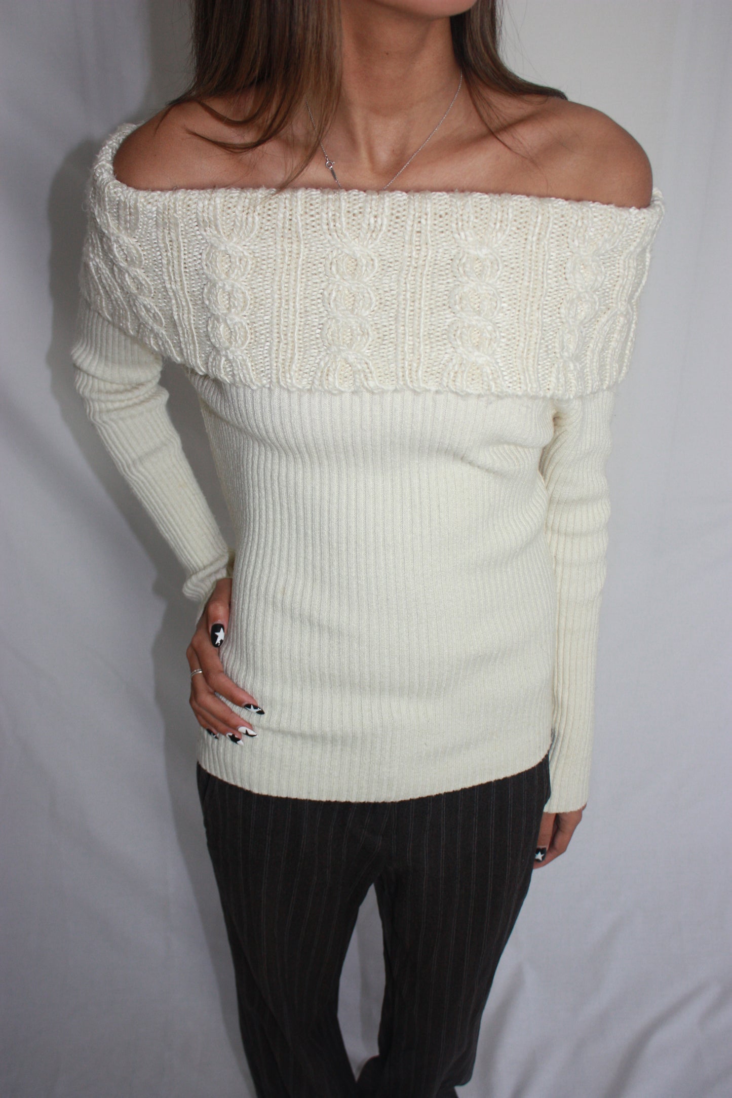 knit off the shoulder jumper, S/M