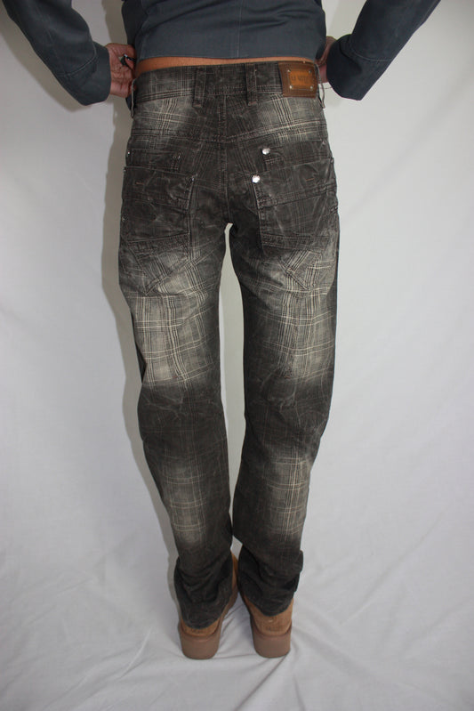 plaid studded jeans, S
