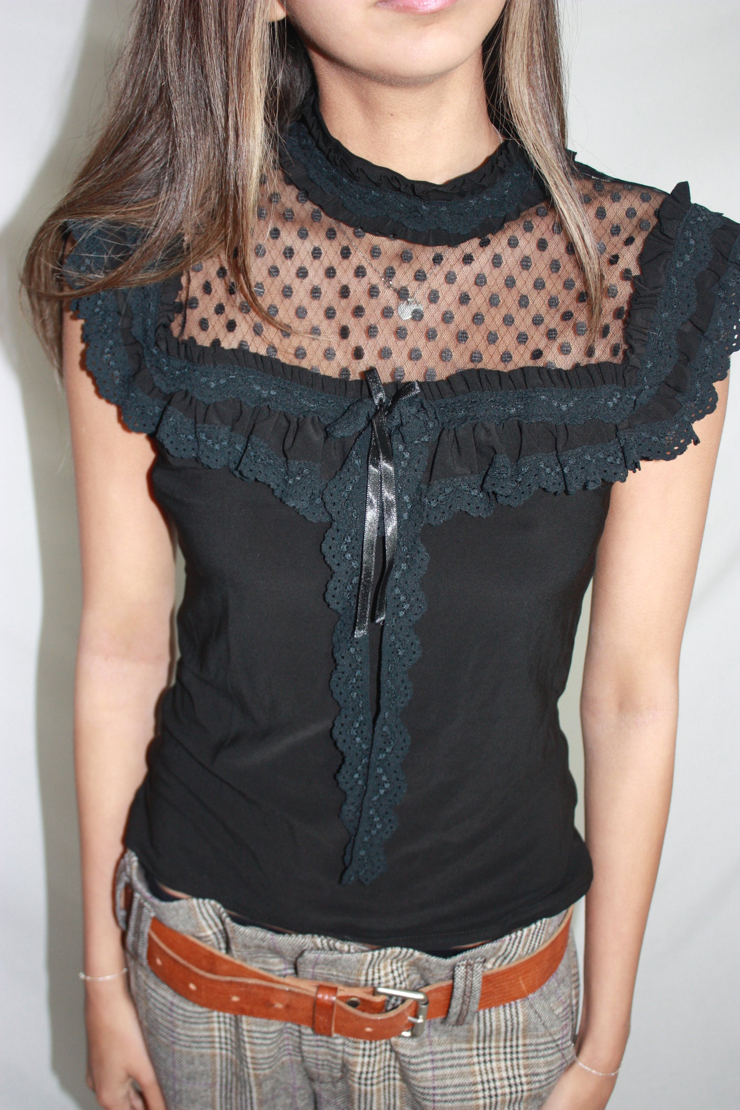sheer polka dot top, M