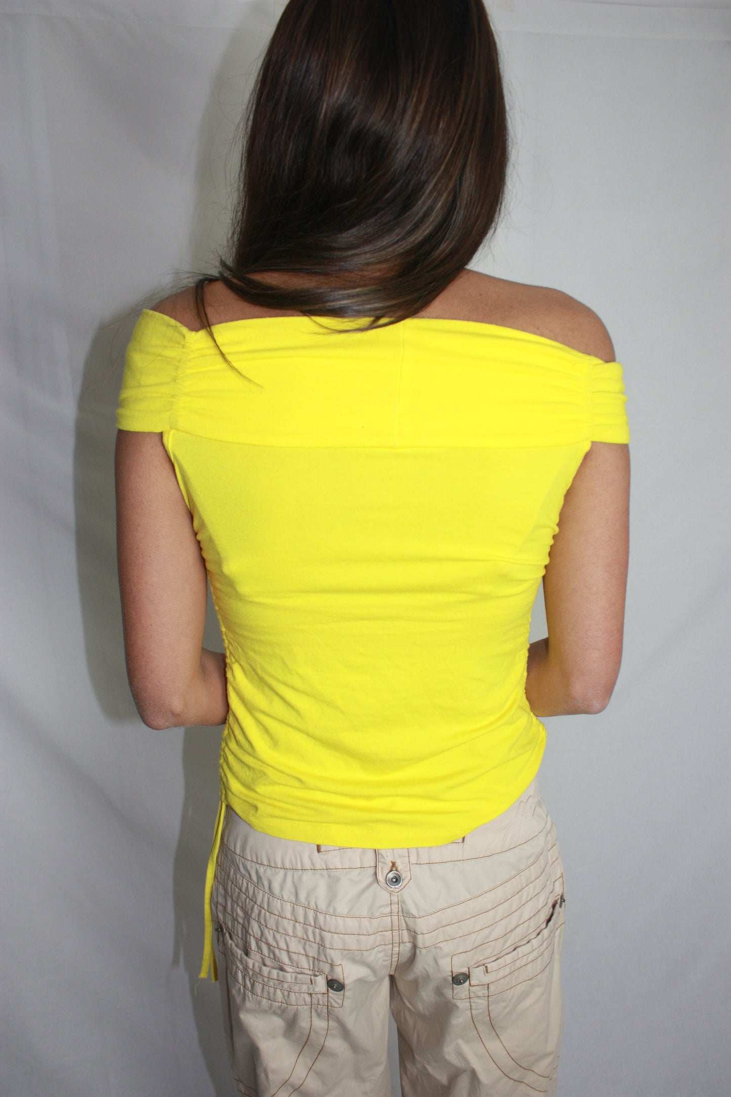 yellow beaded top, S