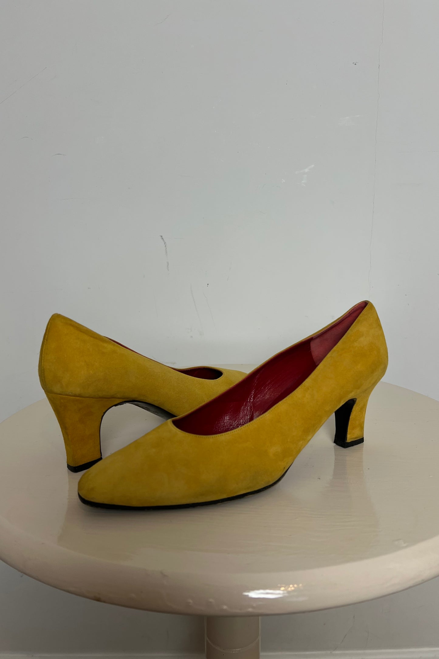 'Charles jourdan' yellow suede block heels
