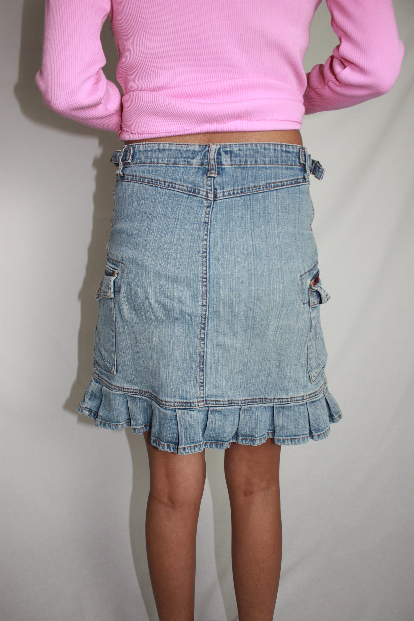 denim ruffle skirt, S