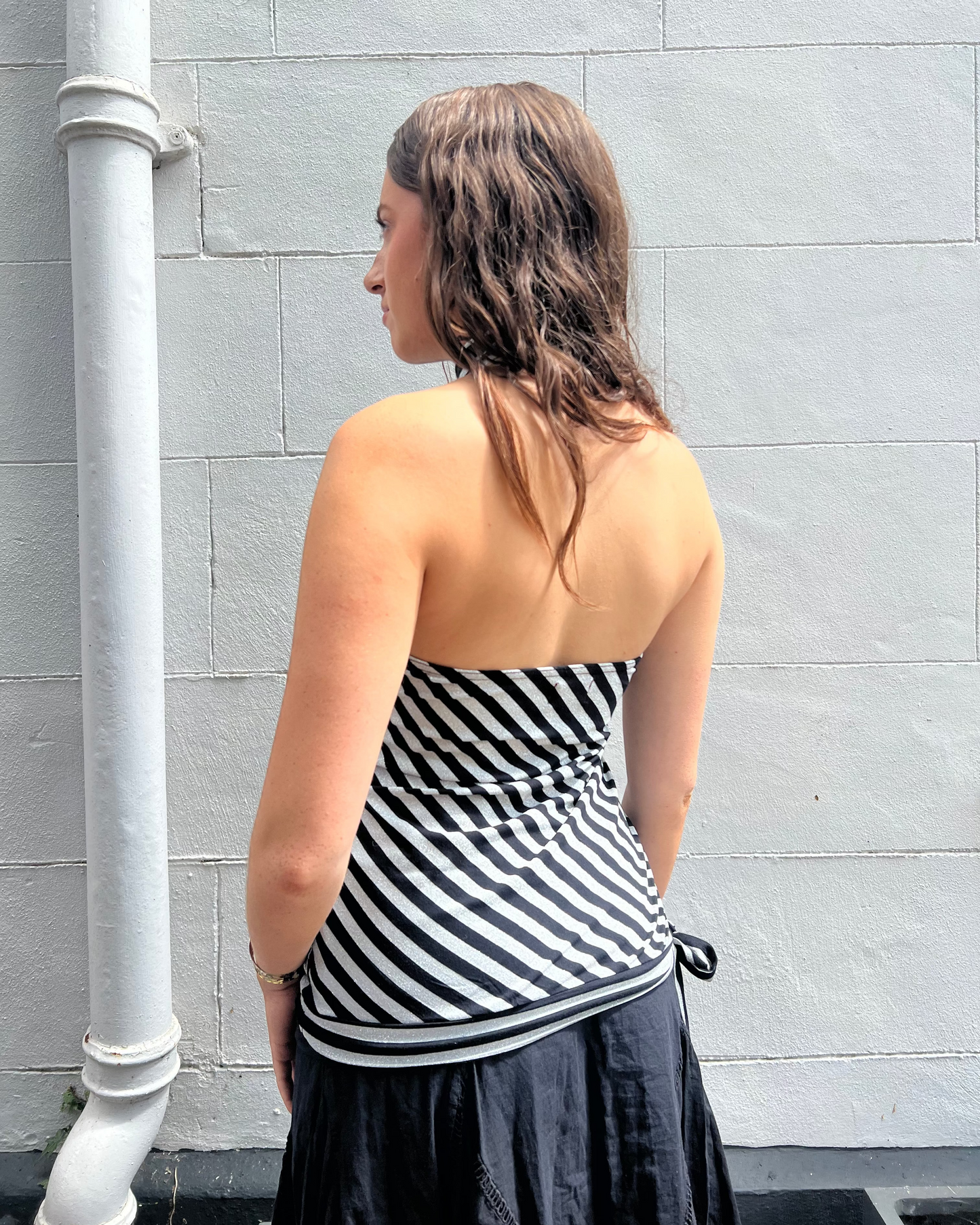 Silver and black high neck top