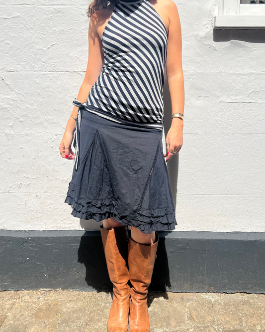 Black ruffle midi skirt