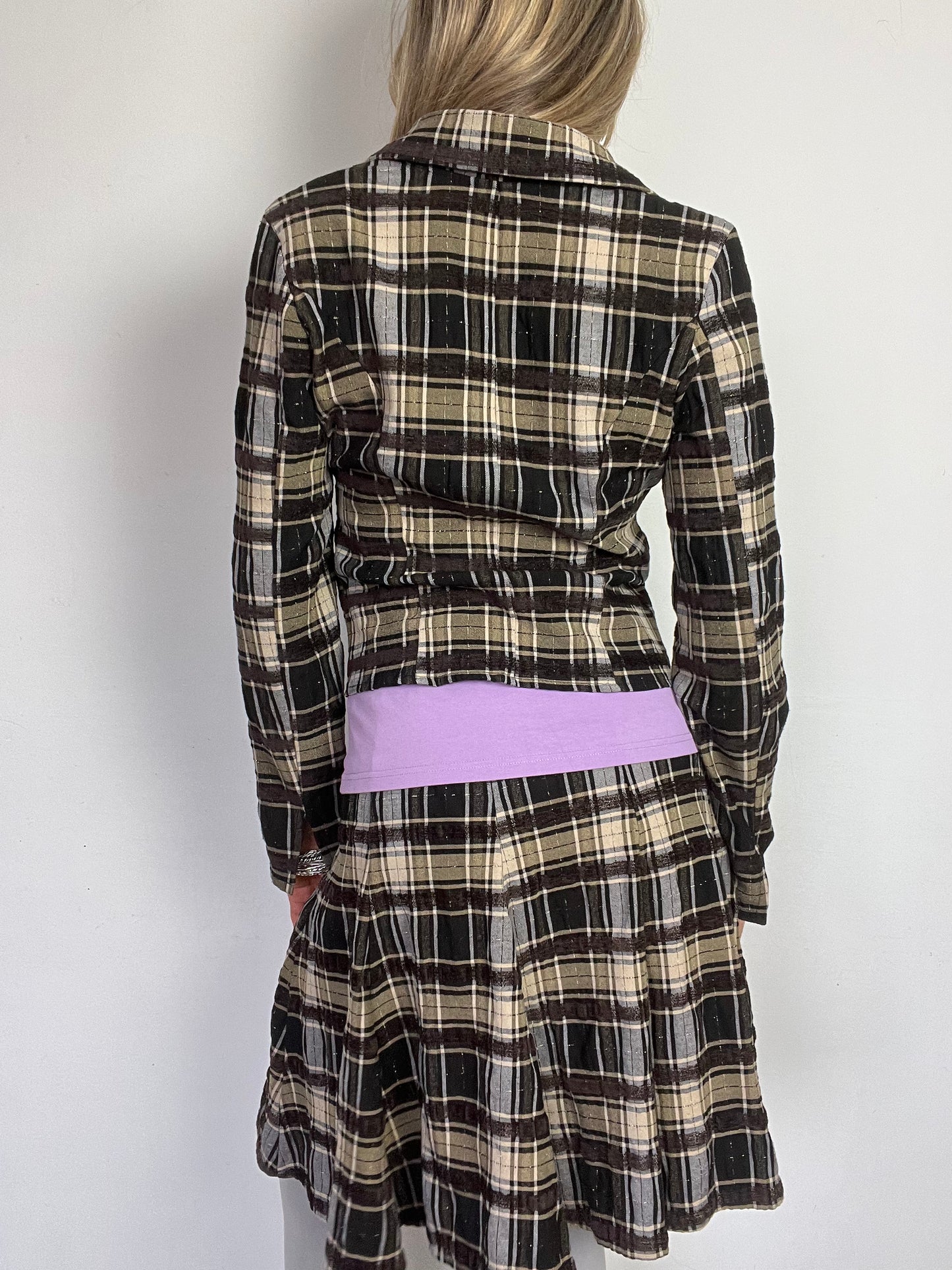 plaid button up blazer, S