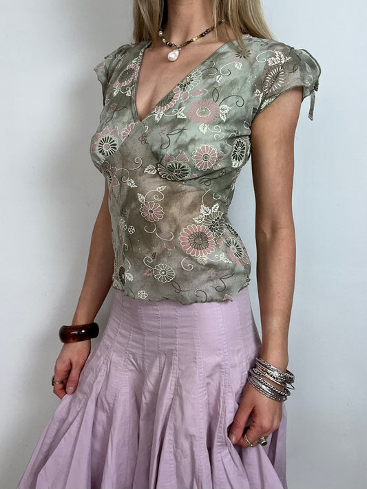 floral mesh top, M