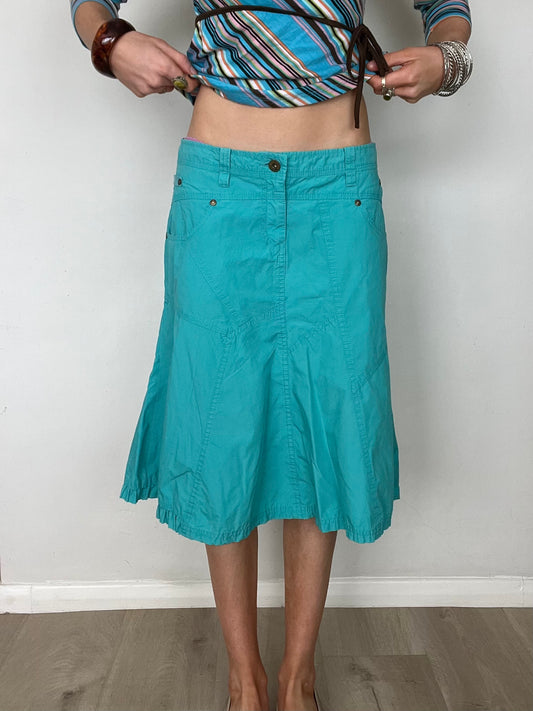 aqua blue midi skirt, M