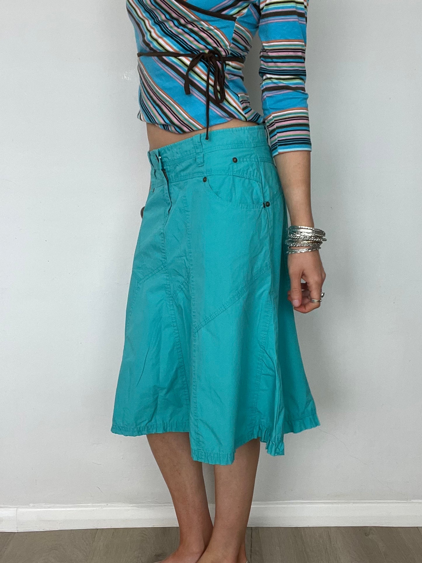 aqua blue midi skirt, M