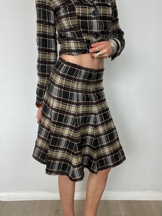 plaid midi skirt, S