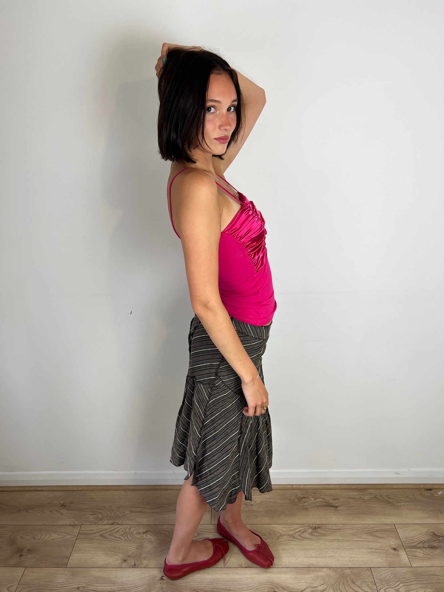 Vintage brown striped midi skirt, S
