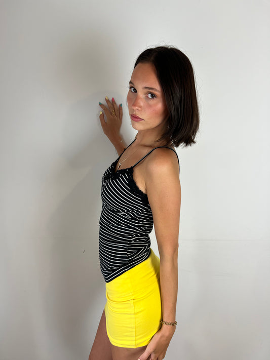 Vintage striped lace trim cami top, S