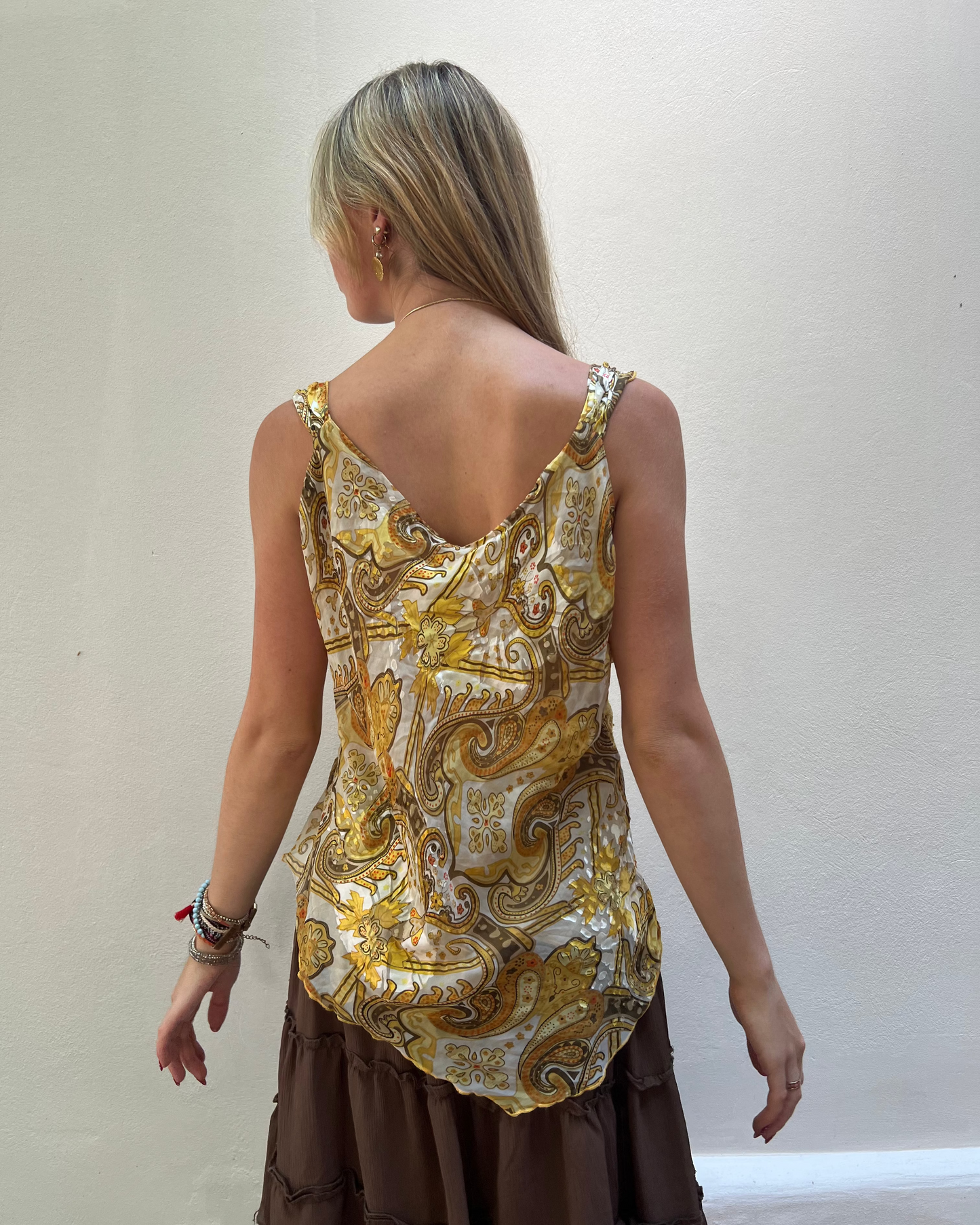 Yellow paisley print cami top