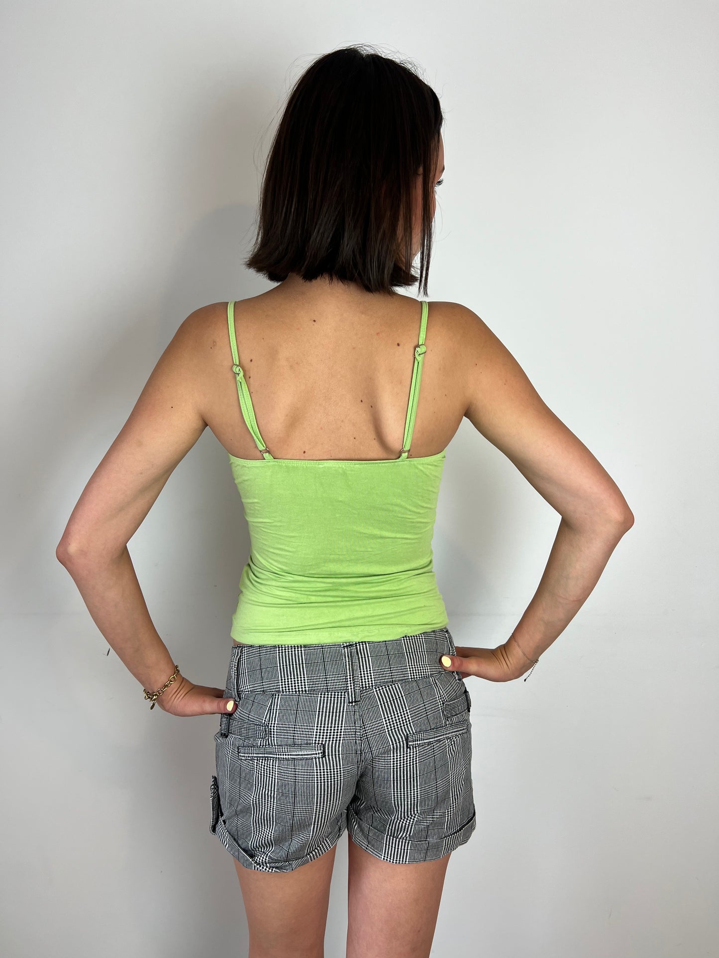 Vintage green ruched cami top, S/M