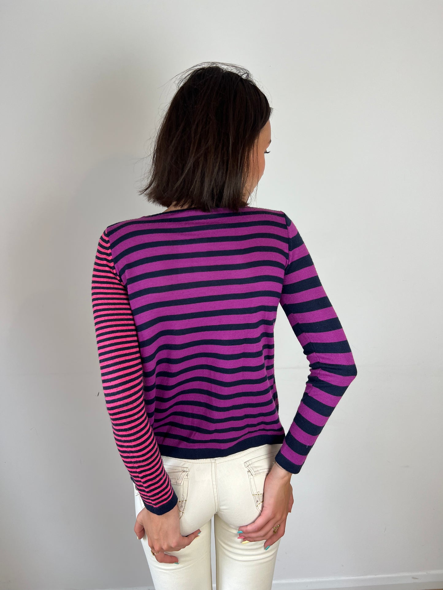 Benetton pink striped knit top, S