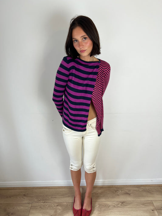 Benetton pink striped knit top, S