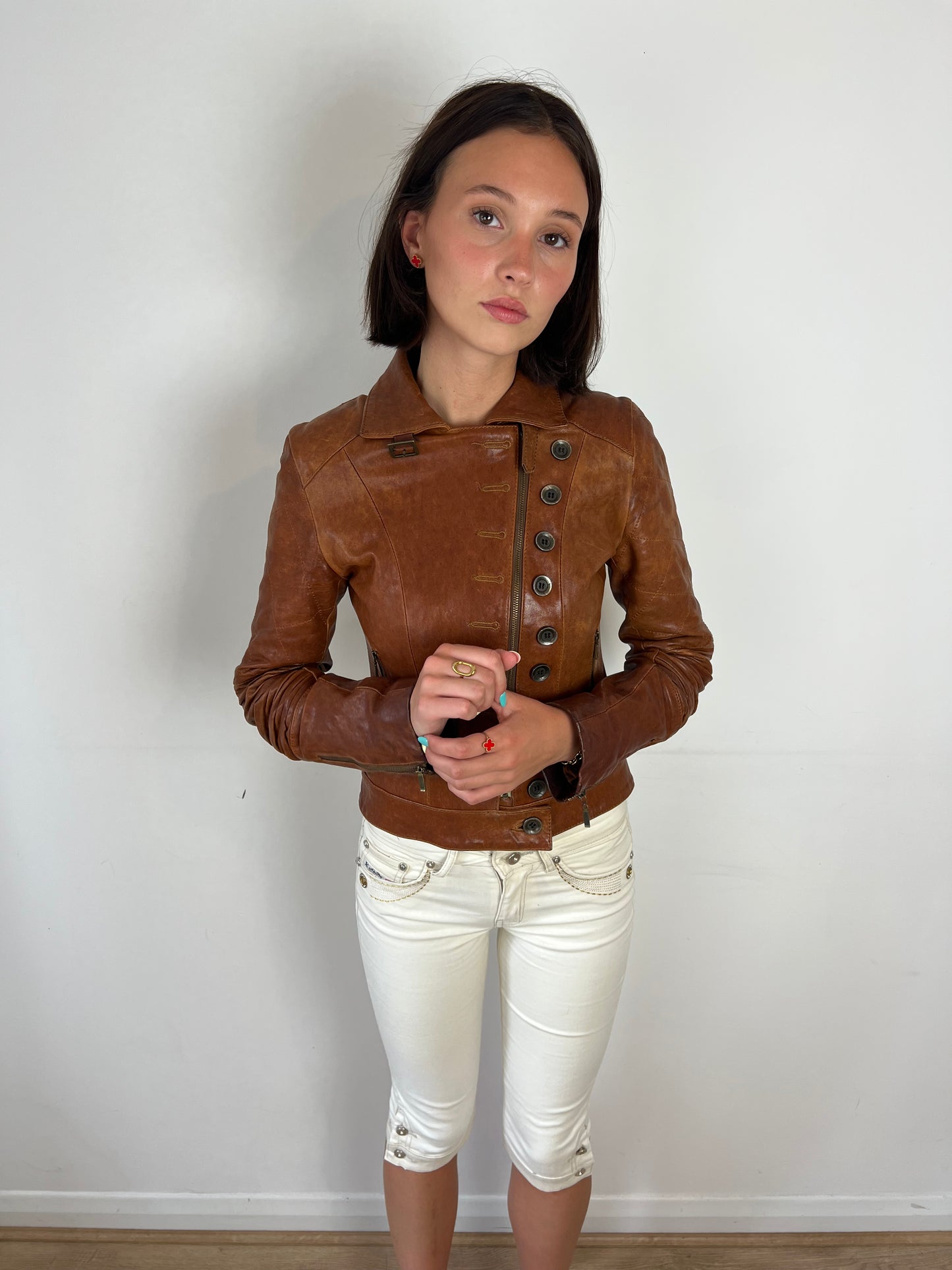 Vintage brown leather military jacket, XS