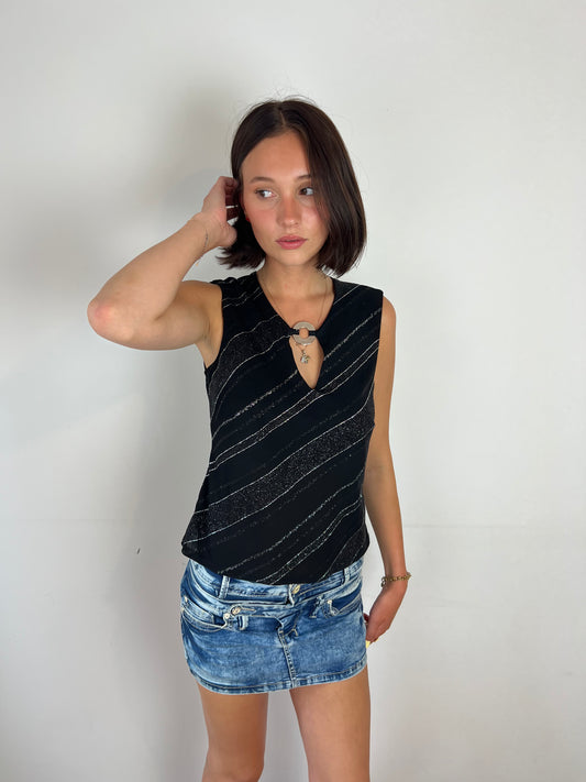 Vintage black sparkly top, L