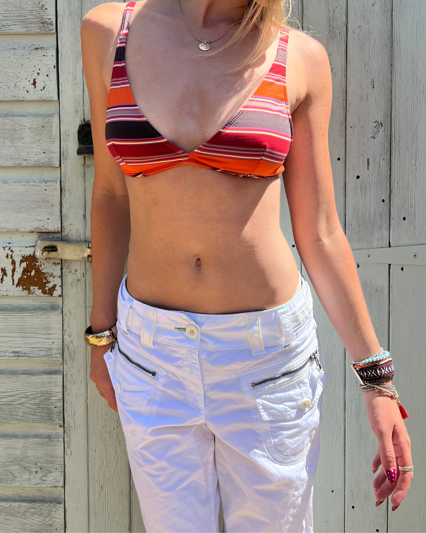 Orange striped bikini top