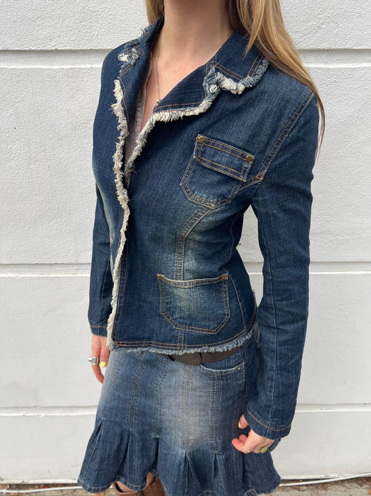 vintage dark wash denim blazer