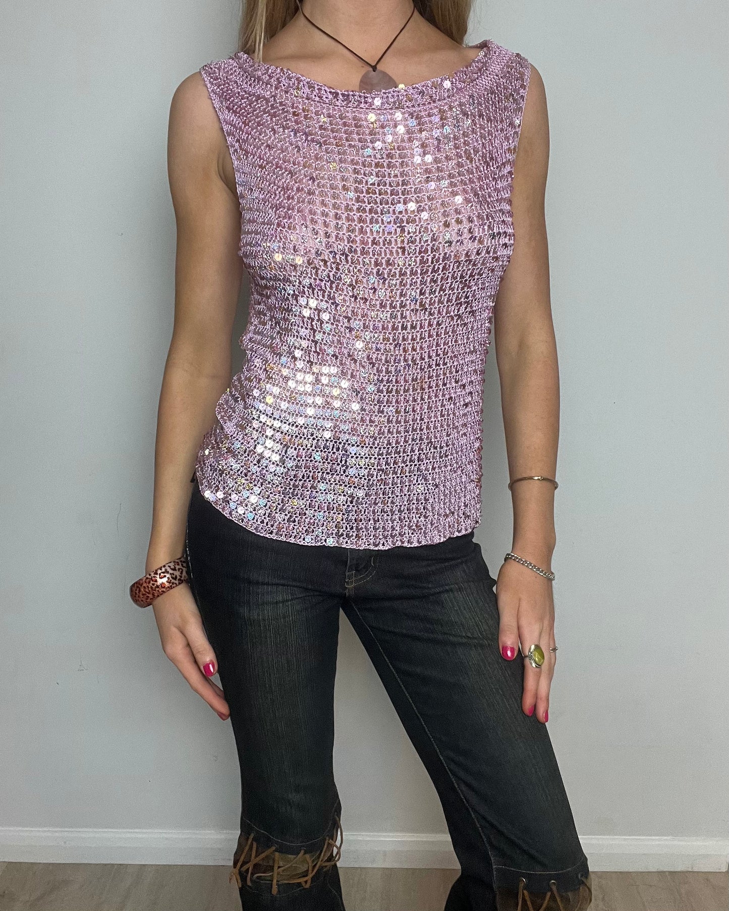 vintage 00s pink sequin top