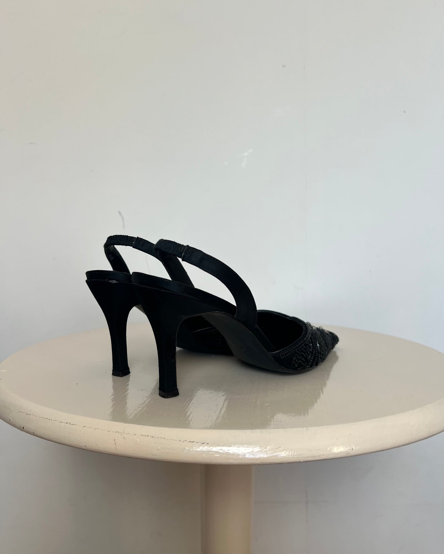 vintage 00s black sequin kitten heels