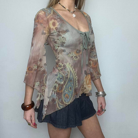 boho paisley print mesh top