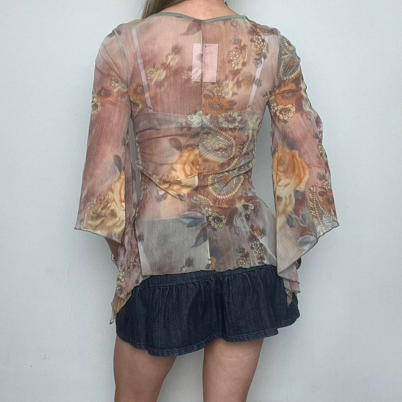 boho paisley print mesh top