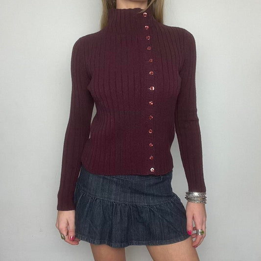 burgundy ribbed button up jumper