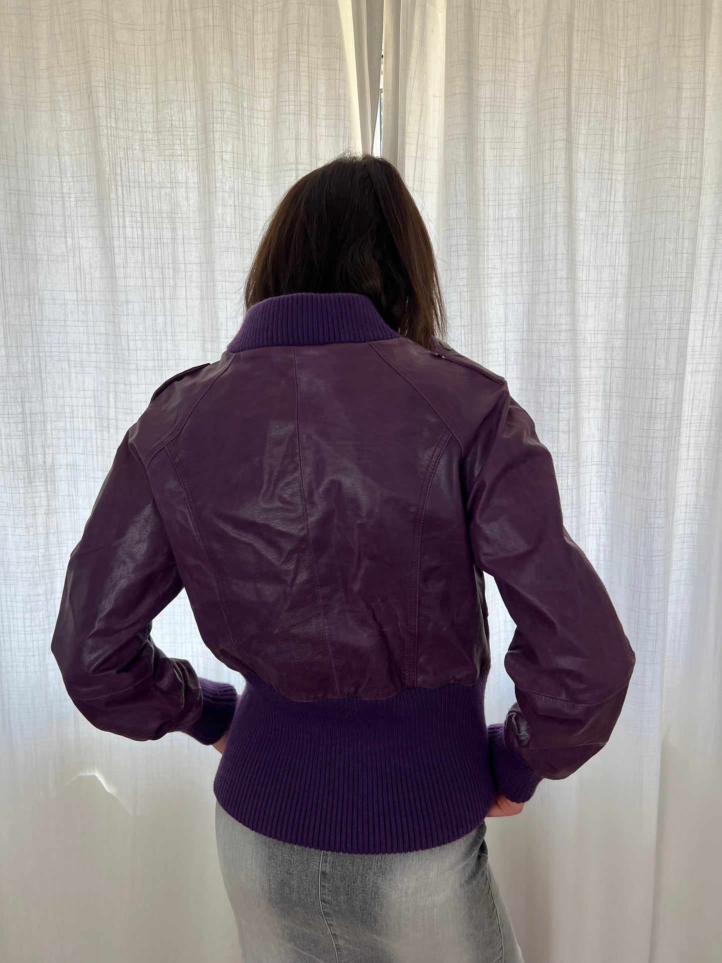 Vero Moda purple leather bomber jacket