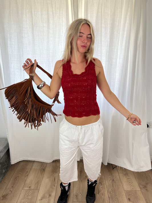 Warehouse suede fringe bag