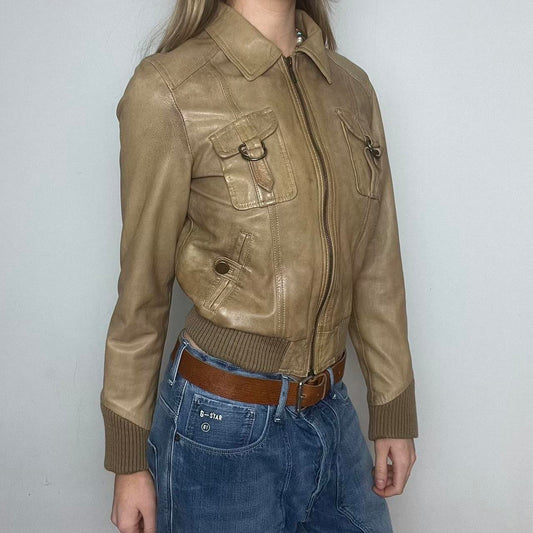 tan leather jacket, S